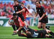 27 April 2008; Lifeimi Mafi, Munster, is tackled by Richard Hill, Saracens. Heineken Cup Semi-Final, Saracens v Munster, Ricoh Arena, Coventry, England. Picture credit: Brendan Moran / SPORTSFILE *** Local Caption ***