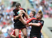 27 April 2008; Francisco Leonelli, Saracens, collects the ball ahead of team-mate Hugh Vyvyan and Denis Hurley, Munster. Heineken Cup Semi-Final, Saracens v Munster, Ricoh Arena, Coventry, England. Picture credit: Stephen McCarthy / SPORTSFILE *** Local Caption ***