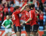 27 April 2008; Alan Quinlan, Munster, is congratulated by team-mate Ronan O'Gara after scoring his side's second try. Heineken Cup Semi-Final, Saracens v Munster, Ricoh Arena, Coventry, England. Picture credit: Stephen McCarthy / SPORTSFILE *** Local Caption ***