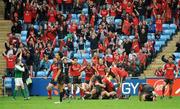 27 April 2008; Munster players and supporters celebrate as the referee bring the game to an end. Heineken Cup Semi-Final, Saracens v Munster, Ricoh Arena, Coventry, England. Picture credit: Stephen McCarthy / SPORTSFILE *** Local Caption ***