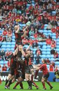 27 April 2008; Paul Gustard, Saracens, in action against Alan Quinlan, Munster, in the line-out. Heineken Cup Semi-Final, Saracens v Munster, Ricoh Arena, Coventry, England. Picture credit: Stephen McCarthy / SPORTSFILE *** Local Caption ***