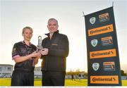4 April 2015; Nicola Sinnott, Wexford Youths Women’s AFC is presented with her player of the month award by Tom Dennigan from Continental Tyres. Continental Tyres Women's National League, Wexford Youths Women’s AFC v Peamount United. Ferrycarrig Park, Wexford. Picture credit: Matt Browne / SPORTSFILE