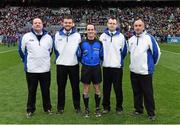 17 March 2015; Referee David Coldrick with his umpires before the game. AIB GAA Football All-Ireland Senior Club Championship Final, Corofin, Co Galway, v Slaughtneil, Co Derry. Croke Park, Dublin. Picture credit: Ray McManus / SPORTSFILE