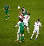 29 March 2015; Players from both sides contest a header. UEFA EURO 2016 Championship Qualifier, Group D, Republic of Ireland v Poland. Aviva Stadium, Lansdowne Road, Dublin. Picture credit: Ray McManus / SPORTSFILE