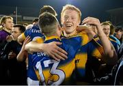 9 April 2015; Josh Keane, Tipperary, is hugged by teammate Kevin O'Halloran after the win. EirGrid Munster U21 Football Championship Final, Tipperary v Cork, Semple Stadium, Thurles, Co. Tipperary. Picture credit: Cody Glenn / SPORTSFILE