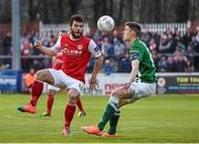 10 April 2015; James Chambers, St Patrick's Athletic, in action against Garry Buckley, Cork City. SSE Airtricity League, Premier Division, St Patrick's Athletic v Cork City. Richmond Park, Dublin. Picture credit: David Maher / SPORTSFILE