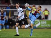 10 April 2015; Stephen Maher, Drogheda United, in action against Ronan Finn, Dundalk. SSE Airtricity League, Premier Division, Dundalk v Drogheda United. Oriel Park, Dundalk, Co. Louth. Photo by Sportsfile