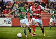 10 April 2015; Billy Dennehy, Cork City, in action against Aaron Greene, St Patrick's Athletic. SSE Airtricity League, Premier Division, St Patrick's Athletic v Cork City. Richmond Park, Dublin. Picture credit: David Maher / SPORTSFILE