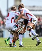 11 April 2015; Bundee Aki, Connacht, is tackled by Roger Wilson, left, and Chris Henry, Ulster. Guinness PRO12, Round 19, Connacht v Ulster, Sportsground, Galway. Picture credit: Ramsey Cardy / SPORTSFILE