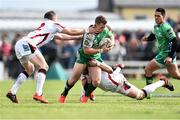 11 April 2015; Matt Healy, Connacht, is tackled by Darren Cave, left, and Franco van der Merwe, Ulster. Guinness PRO12, Round 19, Connacht v Ulster, Sportsground, Galway. Picture credit: Ramsey Cardy / SPORTSFILE