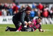 11 April 2015; Referee Nigel Owens injured during the second half. Guinness PRO12, Round 19, Connacht v Ulster, Sportsground, Galway. Picture credit: Ramsey Cardy / SPORTSFILE