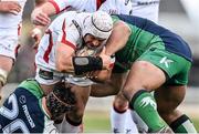 11 April 2015; Rory Best, Ulster, is tackled by Eoin McKeon, left, and Rodney Ah You, Connacht. Guinness PRO12, Round 19, Connacht v Ulster, Sportsground, Galway. Picture credit: Ramsey Cardy / SPORTSFILE