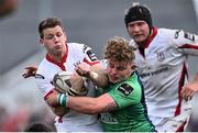 11 April 2015; Craig Gilroy, Ulster, is tackled by Finlay Bealham, Connacht. Guinness PRO12, Round 19, Connacht v Ulster, Sportsground, Galway. Picture credit: Ramsey Cardy / SPORTSFILE