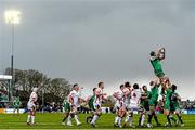11 April 2015; Aly Muldowney, Connacht, wins a lineout. Guinness PRO12, Round 19, Connacht v Ulster, Sportsground, Galway. Picture credit: Ramsey Cardy / SPORTSFILE