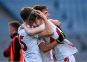 11 April 2015; Pobscoil Corca Dhuibhne players Conchuir O Suilleabhain, left, PJ Mac Laimh, right, and Seamus O Muircheartaigh, partially hidden, celebrate after the game. Masita Post Primary All-Ireland Senior Football Final, Roscommon CBS, Roscommon v Pobscoil Corca Dhuibhne, Kerry, Croke Park, Dublin. Picture credit: Pat Murphy / SPORTSFILE