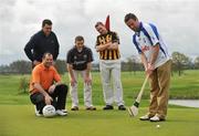 28 April 2008; Waterford hurler Dave Bennett, right, show's his putting skills to players left to right, Steven McDonnell, Armagh, Paul Flynn, Waterford, Greg Kennedy, Galway, and Eddie Brennan, Kilkenny, at the launch of the FBD GAA Golf Challenge. Carton House, Maynooth, Co. Kildare. Picture credit: David Maher / SPORTSFILE