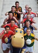 30 April 2008; Some of Ireland's most talented GAA stars gathered in Dublin to kick off Ulster Bank's sponsorship campaign for the 2008 GAA Football Championships. Led by mascot Henri Hippo, the 'UB Stars' team consists of an unrivalled selection of top footballers and hurlers, all working for various Ulster Bank branches across the country. At the launch is Henri Hippo, with left row from front, Cork's Sean Og O'hAilpin, Cork's John Gardiner, Galway's Finian Hanley, Kilkenny's PJ Delaney and Kilkenny's Michael Fennelly, right row from front, Kerry's Darren O'Sullivan, Dublin's Bryan Cullen, Down's Kevin McGuigan, Derry's Kevin McGuckian and Longford's Damien Sheridan. Ulster Bank Georges Quay, Dublin. Picture credit: Brian Lawless / SPORTSFILE