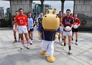 30 April 2008; Some of Ireland's most talented GAA stars gathered in Dublin to kick off Ulster Bank's sponsorship campaign for the 2008 GAA Football Championships. Led by mascot Henri Hippo, the 'UB Stars' team consists of an unrivalled selection of top footballers and hurlers, all working for various Ulster Bank branches across the country. At the launch is Henri Hippo, with from left, Kilkenny's PJ Delaney, Cork's Sean Og O'hAilpin, Dublin's Bryan Cullen, Longford's Damien Sheridan, Kilkenny's Michael Fennelly, Galway's Finian Hanley and Down's Kevin McGuckian. Ulster Bank Georges Quay, Dublin. Picture credit: Brian Lawless / SPORTSFILE