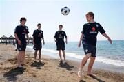 3 May 2008; Republic of Ireland players, from left, Aaron Doran, Greg Cunningham, Johnny Dunleavy and Conor Clifford, relax on the beach ahead of their opening game against France on Sunday. UEFA U17 European Championship, WOW Topkapi Palace, Antalya, Turkey. Photo by Sportsfile
