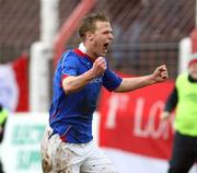 29 March 2008; Linfield's Peter Thompson celebrates after scoring his side's second goal. JJB Sports Irish Cup semi-final, Cliftonville v Linfield, The Oval, Belfast. Picture credit: Oliver McVeigh / SPORTSFILE