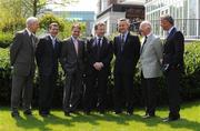 6 May 2008; At the launch of the Irish Summer Flat racing programme, hosted by Horse Racing Ireland and the Curragh and Leopardstown racecourses, were, from left, Tom Burke, General Manager of Leopardstown racecourse, jockeys Pat Smullen and Declan McDonogh, Horse Racing Ireland's Chief Executive Brian Kavanagh, trainers Jim Bolger and John Oxx and Paul Hensey, Manager of the Curragh racecourse. Four Seasons Hotel, Dublin. Picture credit: Stephen McCarthy / SPORTSFILE