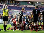 11 April 2015; Duncan Casey, Munster, goes over to score his side's first try. Guinness PRO12, Round 19, Edinburgh v Munster, BT Murrayfield Stadium, Edinburgh, Scotland. Picture credit: Kenny Smith / SPORTSFILE