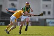 11 April 2015; Michael O'Leary, Kerry, in action against Neal McAuley, Antrim. Allianz Hurling League Division 1B Promotion / Relegation Play-off, Antrim v Kerry, Parnell Park, Dublin. Picture credit: Ray McManus / SPORTSFILE