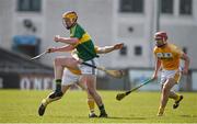 11 April 2015; Michael O'Leary, Kerry, in action against Neal McAuley and Michael Bradley, Antrim. Allianz Hurling League Division 1B Promotion / Relegation Play-off, Antrim v Kerry, Parnell Park, Dublin. Picture credit: Ray McManus / SPORTSFILE