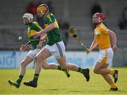 11 April 2015; Michael O'Leary, Kerry, in action against  Michael Bradley, Antrim. Allianz Hurling League Division 1B Promotion / Relegation Play-off, Antrim v Kerry, Parnell Park, Dublin. Picture credit: Ray McManus / SPORTSFILE