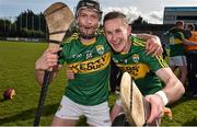 11 April 2015; Kerry players Colm Harty, left, and Sean Weir celebrate victory. Allianz Hurling League Division 1B Promotion / Relegation Play-off, Antrim v Kerry, Parnell Park, Dublin. Picture credit: Ray McManus / SPORTSFILE