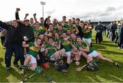 11 April 2015; The Kerry players celebrate victory. Allianz Hurling League Division 1B Promotion / Relegation Play-off, Antrim v Kerry, Parnell Park, Dublin. Picture credit: Ray McManus / SPORTSFILE
