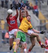 12 April 2015; Fintan Goold and Kevin O'Driscoll, Cork, in action against Martin McElhinney, Donegal. Allianz Football League Division 1, Semi-Final, Cork v Donegal, Croke Park, Dublin. Picture credit: David Maher / SPORTSFILE