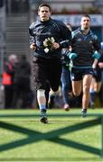 12 April 2015; Dublin goalkeeper Stephen Cluxton runs over to the team bench for the team photograph before the start of the game. Allianz Football League Division 1, Semi-Final, Dublin v Monaghan, Croke Park, Dublin. Picture credit: David Maher / SPORTSFILE