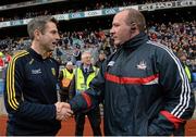 12 April 2015; Donegal manager Rory Gallagher, left, shakes hands with Cork manager Brian Cuthbert after the game. Allianz Football League Division 1, Semi-Final, Cork v Donegal. Croke Park, Dublin. Picture credit: Piaras Ó Mídheach / SPORTSFILE