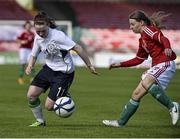 14 April 2015; Aislinn Meaney, Republic of Ireland, in action against Timea Pilan, Hungary. UEFA Womenâ€™s Under 17 European Championship, Elite Phase, Group 2, Republic of Ireland v Hungary, Turners Cross, Cork. Picture credit: David Maher / SPORTSFILE