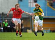 4 May 2008; Louise Ni Mhuirtceartaigh, Kerry, in action against Rena Buckley, Cork. Suzuki Ladies National Football League, Division 1 Final, Cork v Kerry, Cusack Park, Ennis, Co. Clare. Picture credit: Ray McManus / SPORTSFILE