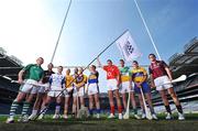 6 May 2008; Intercounty players left to right, Mark Foley, Limerick, John Lee, Galway, Niall Holmes, Laois, Sean Delargy, Antrim, Stephen Hiney, Dublin, Rory Jacob, Wexford, Paul Ormond, Tipperary, John Gardiner, Cork, Kevin Brady, Offaly, Brian O'Connell, Clare and Brendan Murtagh, Westmeath, at the GAA Hurling All-Ireland Senior Championship launch. Croke Park, Dublin. Picture credit: David Maher / SPORTSFILE