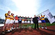 6 May 2008; GAA President Nickey Brennan with  Intercounty players left to right, Rory Jacob, Wexford, Sean Delargy, Antrim, John Lee, Galway, John Gardiner, Cork, Stephen Hiney, Dublin, Kevin Brady, Offaly, Brendan Murtagh, Westmeath, John Lee, Galway, Mark Foley, Limerick, Niall Holmes, Laois, Paul Ormond, Tipperary and Brian O'Connell, Clare at the GAA Hurling All-Ireland Senior Championship launch. Croke Park, Dublin. Picture credit: David Maher / SPORTSFILE  *** Local Caption ***
