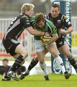 9 May 2008; Andy Dunne, Connacht, in action against Jonathan Spratt and Shaun Connor, Ospreys. Magners League, Connacht v Ospreys, Sportsground, Galway. Picture credit: Ray Ryan / SPORTSFILE