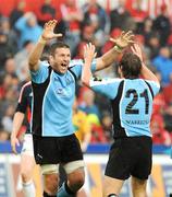 10 May 2008; Glasgow Warriors' Andy Mewman and Scott Barrow, right, celebrate after the final whistle. Magners League, Munster v Glasgow Warriors, Musgrave Park, Cork. Picture credit: Matt Browne / SPORTSFILE