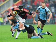 10 May 2008; Rua Tipoki, Munster, is tackled by Sam Pinder, Glasgow Warriors. Magners League, Munster v Glasgow Warriors, Musgrave Park, Cork. Picture credit: Matt Browne / SPORTSFILE