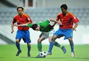 10 May 2008; Gregory Cunningham, Republic of Ireland, in action against Keko, left, and Martin, Spain. UEFA European Under-17 Championship Group B, Republic of Ireland v Spain, Mardan Sport Complex, Antalya, Turkey. Picture credit: Pat Murphy / SPORTSFILE