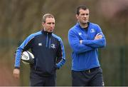 14 April 2015; Sports psychologist Enda McNulty in the company of Leinster's Shane Jennings during squad training at UCD, Dublin. Picture credit: Stephen McCarthy / SPORTSFILE