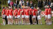 4 April 2015; The Tyrone team stand for the National Anthem. Allianz Hurling League Division 3A Final, Tyrone v Monaghan. Keady, Co. Armagh. Picture credit: Oliver McVeigh / SPORTSFILE