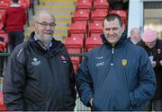 11 April 2015; Brian Smith, left, Derry GAA Chairman, and Sean Dunnion, Donegal GAA Chairman. Allianz Hurling League Division 2B Promotion / Relegation Play-off, Donegal v Tyrone, Owenbeg, Derry. Picture credit: Oliver McVeigh / SPORTSFILE