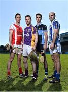 16 April 2015; In attendance at the 2015 Dublin Club Senior Hurling Championships launch are, from left to right, Cuala's Mark Schutte, Kilmacud Crokes' Niall Corcoran, St Judes' Danny Sutcliffe and Ballyboden St Endas Stephen Hiney. Parnell Park, Dublin. Picture credit: Ramsey Cardy / SPORTSFILE