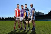 16 April 2015; In attendance at the 2015 Dublin Club Senior Hurling Championships launch are, from left to right, Cuala's Mark Schutte, Kilmacud Crokes' Niall Corcoran, St Judes' Danny Sutcliffe and Ballyboden St Endas Stephen Hiney. Parnell Park, Dublin. Picture credit: Ramsey Cardy / SPORTSFILE