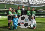 16 April 2015; The FAI today launched the SportsWorld FAI Summer Soccer Schools and also announced Temple Street Childrens Hospital as their charity partner for this year. In attendance at the launch is Republic of Ireland manager Martin O'Neill with, from left, Aoife Doran, Brian Gallagher, Jevon Somers Whitty, Anna Secka, Sinead allaher, Alex Giles and Mark Bates. Launch of the 2015 SportsWorld FAI Summer Soccer Schools, Aviva Stadium, Lansdowne Road, Dublin. Picture credit: Pat Murphy / SPORTSFILE