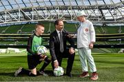 16 April 2015; The FAI today launched the SportsWorld FAI Summer Soccer Schools and also announced Temple Street Childrens Hospital as their charity partner for this year. In attendance at the launch is Republic of Ireland manager Martin O'Neill with Alex Giles, right, and Mark Bates. Launch of the 2015 SportsWorld FAI Summer Soccer Schools, Aviva Stadium, Lansdowne Road, Dublin. Picture credit: Pat Murphy / SPORTSFILE
