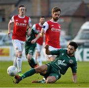 17 April 2015; Roberto Lopes, Bohemians, in action against Greg Bolger, St Patrick's Athletic. SSE Airtricity League Premier Division, Bohemians v St Patrick's Athletic. Dalymount Park, Dublin. Picture credit: David Maher / SPORTSFILE